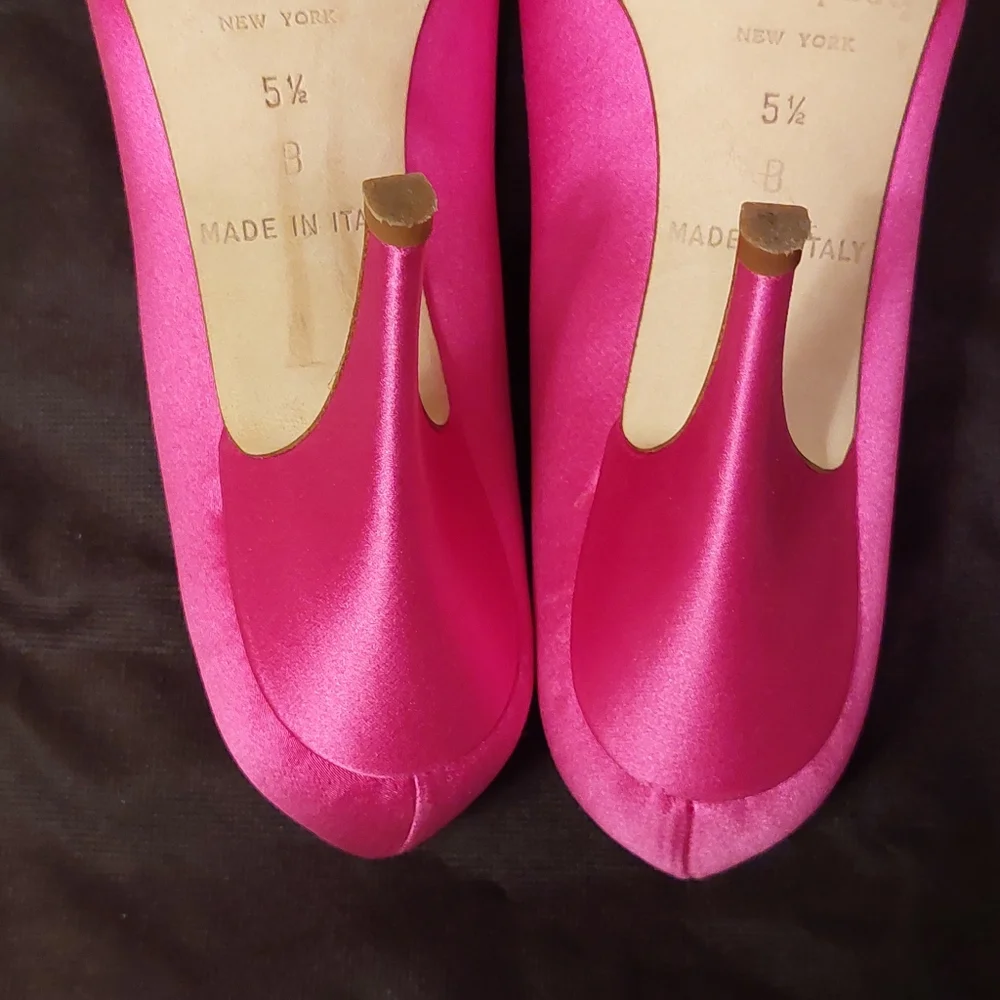 Kate Spade Clarice Pink Satin Bow Open Toe Stiletto Pumps, size 5.5B - Picture 3 of 7